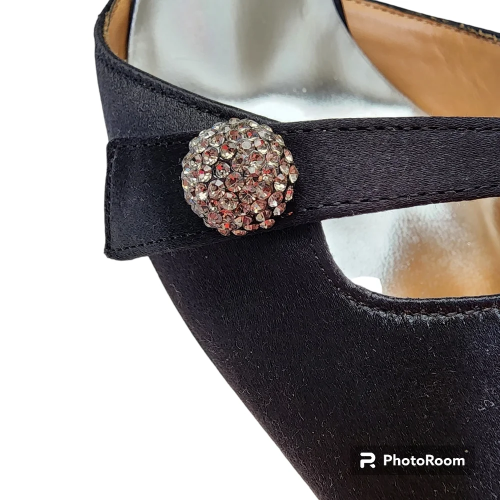 Bagley Mischka Bryon heels dress black fabric crystal decor leather sz 8.5 🎉HP - Picture 6 of 16